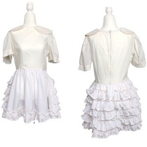 Vintage Cottagecore Off White Ruffle Collared Mini Dress Women’s Size Medium